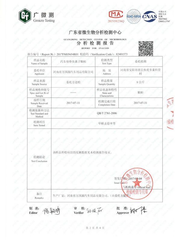 負離子檢測報告